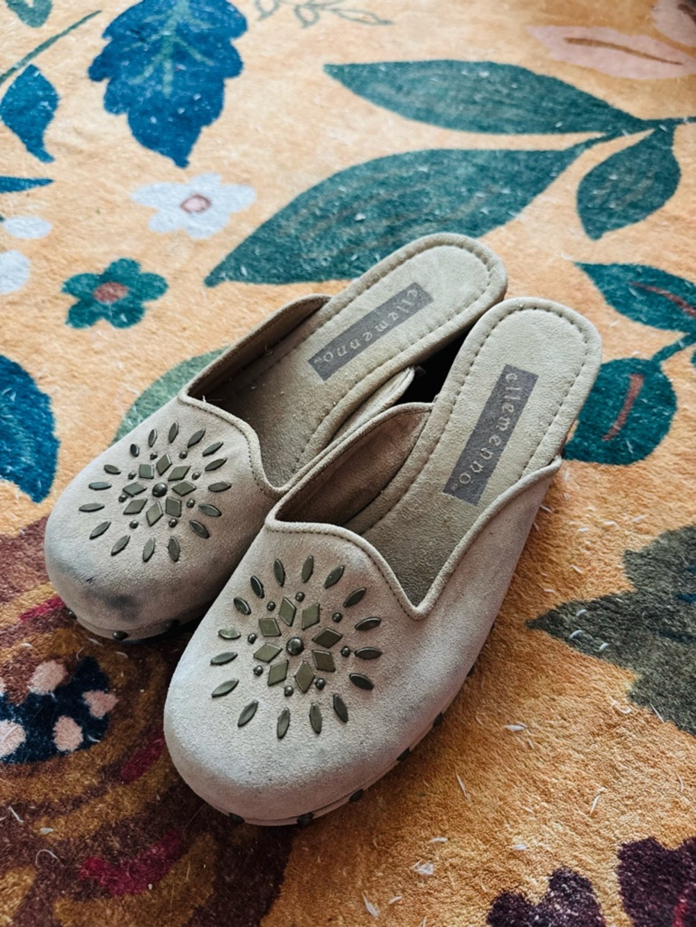 Vintage Y2K Ellemenno stud suede slip on mule clogs shoes